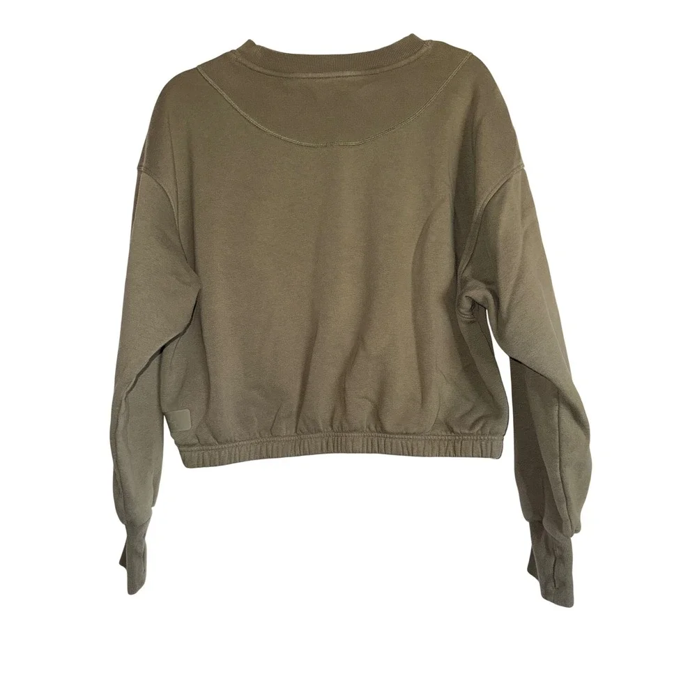 JoyLab Womens Olive Green Cropped Crewneck Sweatshirt Elastic Hem Size M - Picture 3 of 11